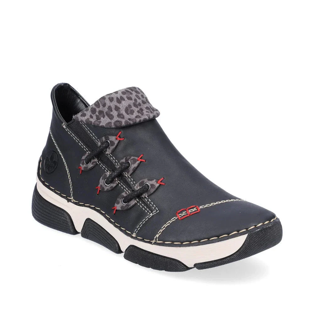 Rieker Women's Angela 83 Booties - Black/Leopard Grey