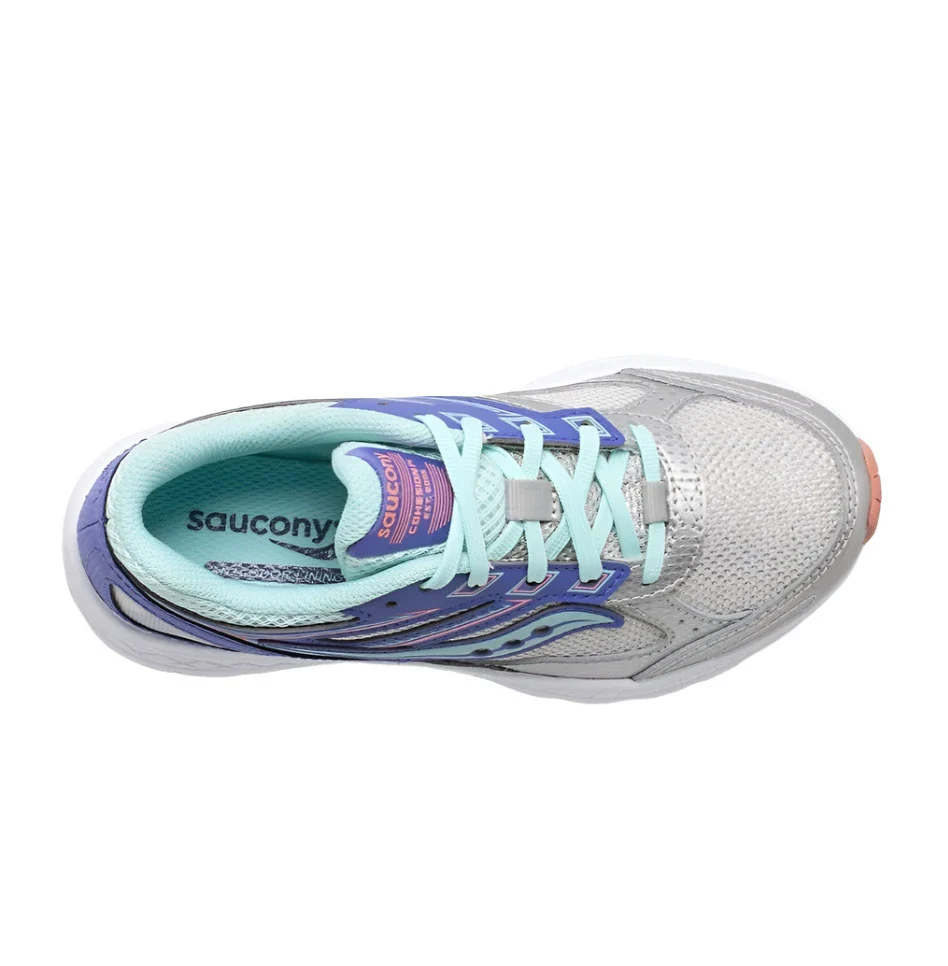 Saucony Big Kid's GIRLS Cohesion 14 Sneakers - Light Silver/Periwinkle/Turquoise - Image 3