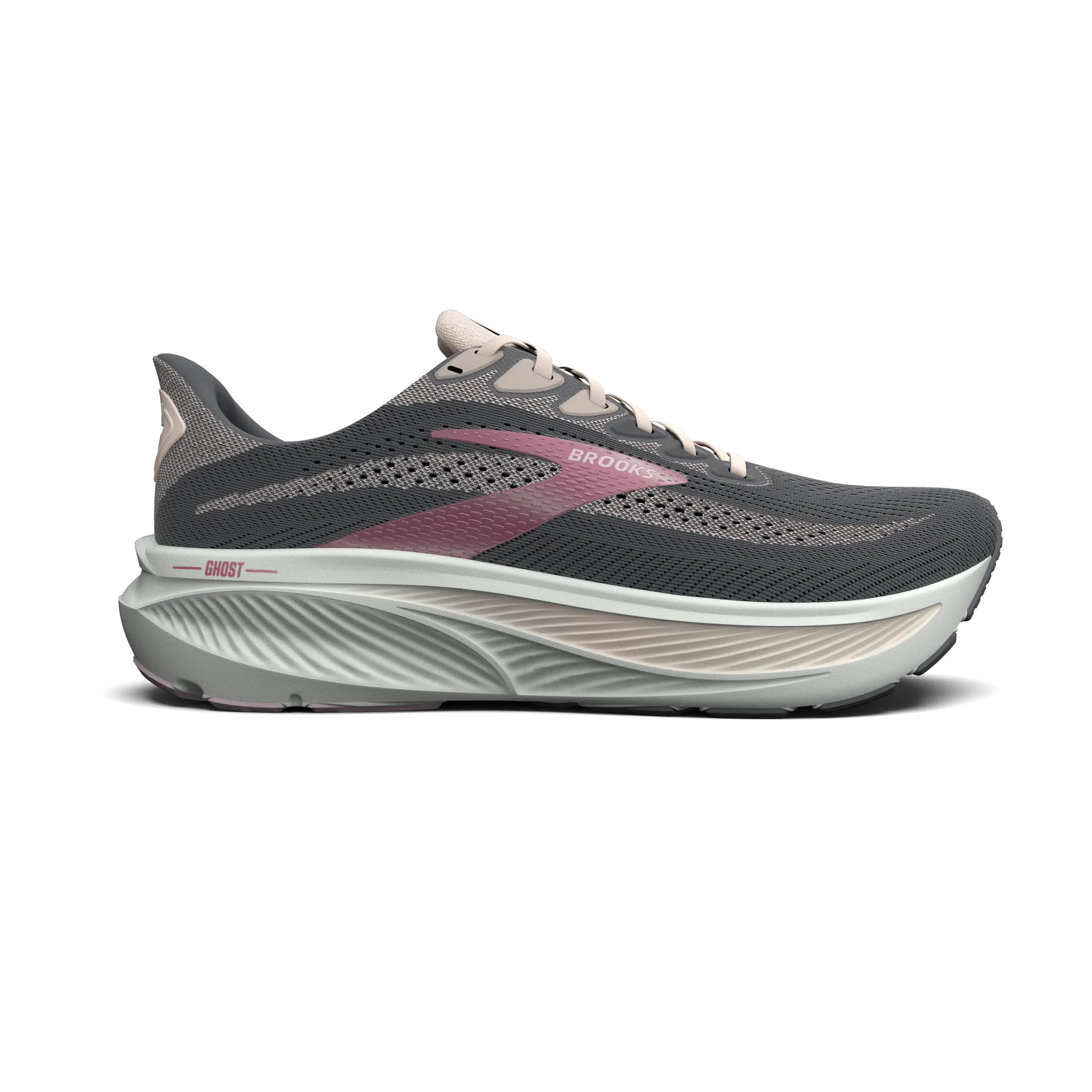 Brooks Women's Ghost 17 Dynamic Road Running Sneaker - Poppy Seed/Pink/Blue Wash - Image 2