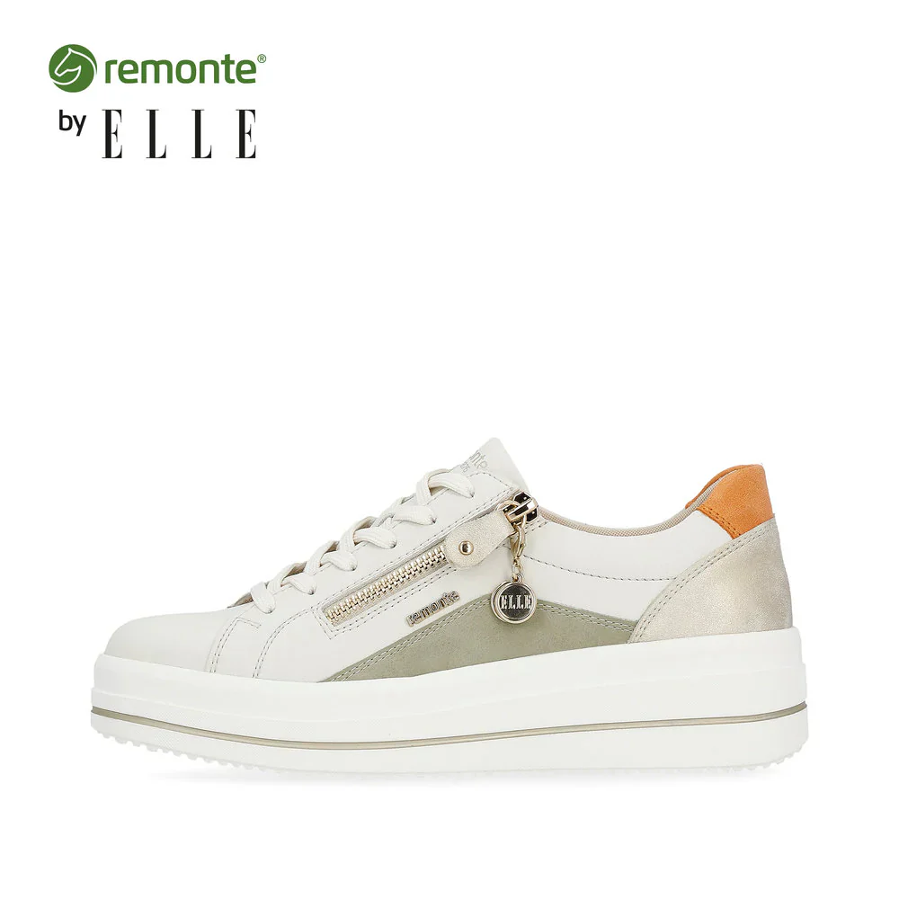 Remonte by Rieker Women's Julika Leather Low-Top Sneaker - Off White/Salbei/Muschel/Orange - Image 3