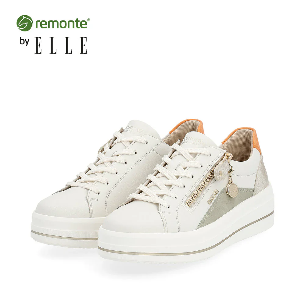 Remonte by Rieker Women's Julika Leather Low-Top Sneaker - Off White/Salbei/Muschel/Orange - Image 6
