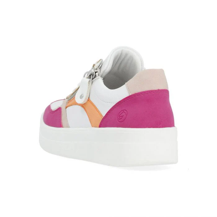 Remonte by Rieker Women's Pearl White Leather Sneakers - Magenta/Weiss/Rose/Tan/Salmon - Image 3