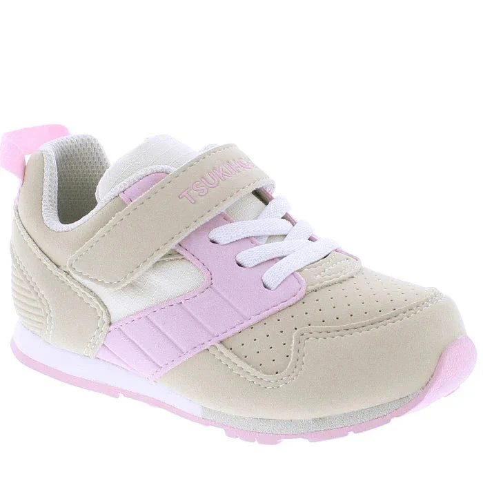 Tsukihoshi Little Kid Racer Velcro Sneaker - Cream/Pink(Child Sizes 7 to 13)