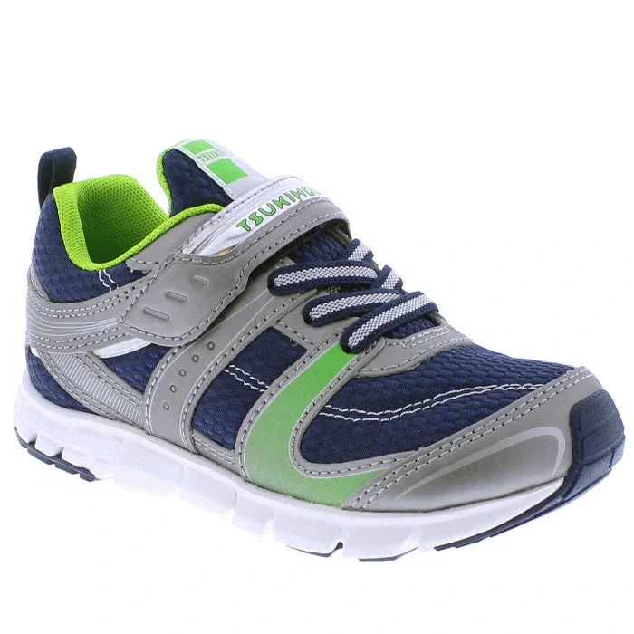 Tsukihoshi Big Kid Velocity Velcro Sneaker - Steel/Green (Youth Sizes 1.5 to 7)