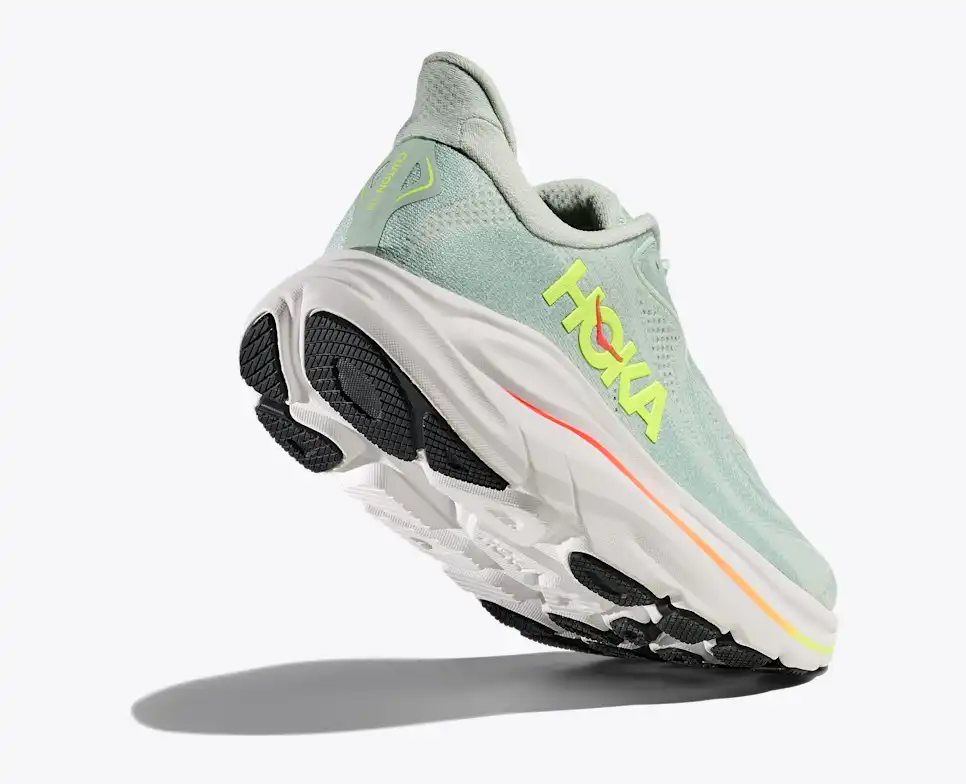 Hoka Women's Clifton 10 Running Shoes - Sea Glass/Neon Flame - Image 3